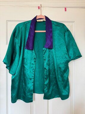 Vintage Victoria's Secret Green and Purple Sleep Top Size L
